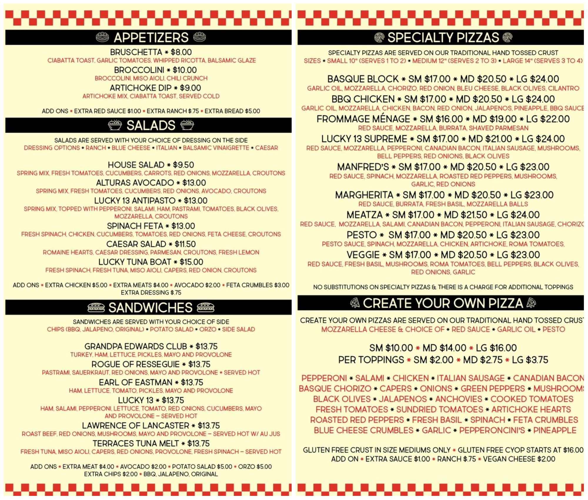 lucky 13 menu - Boise pizza places